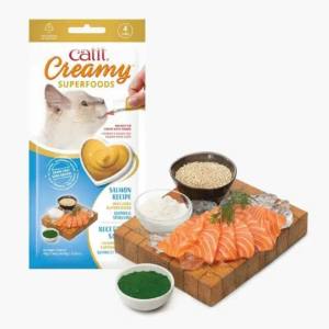 Catit Creamy Superfood Treats - Salmon Recipe with Quinoa and Spirulina - 4 pack