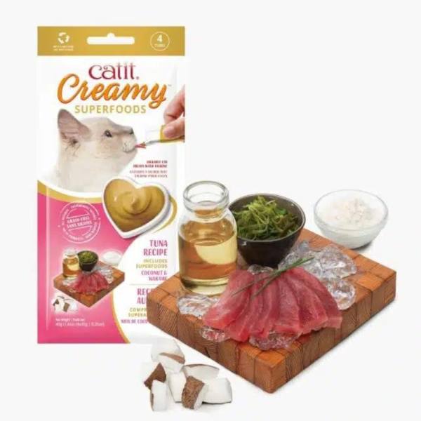 Catit Creamy Superfood Treats - Tuna Recipe with Coconut and Wakame - 4 pack