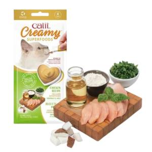 Catit Creamy Superfood Treats - Chicken Recipe with Coconut and Kale - 4 pack