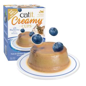 Mousse Catit Creamy Cups, Thon et poulet avec bleuets, 4 x 25 g